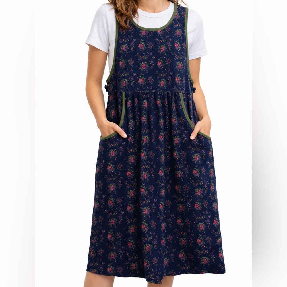 Vintage Y2K Erika & Co Floral Corduroy Jumper Dress Cottagecore Pinafore